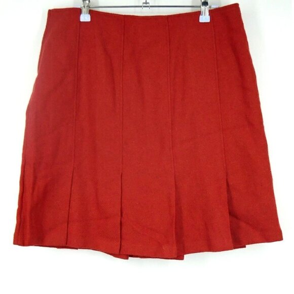 NWOT Sisley Wool Pleated Mini Skirt Red Orange 8 - Picture 1 of 4